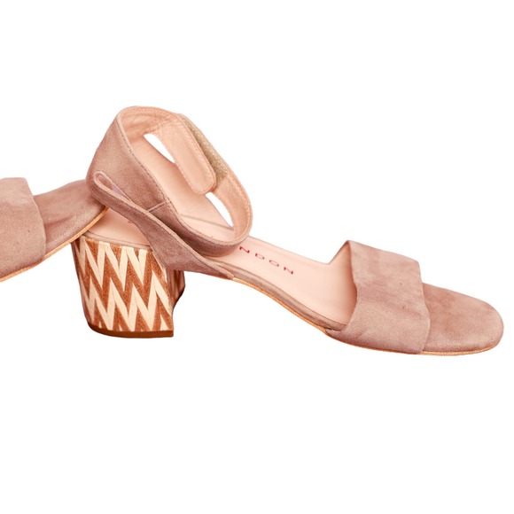 Sacha London Neola Sandals size 9 chevron block heel strappy tan beige - Picture 5 of 6